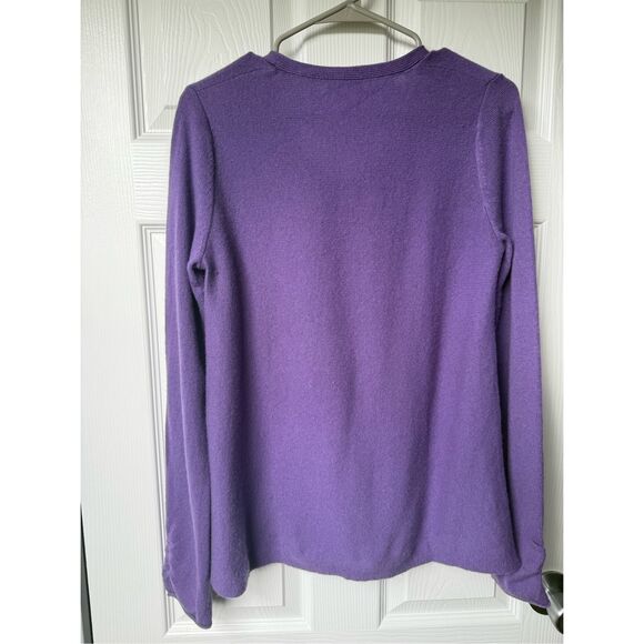 Garnet Hill Cashmere Small Purple Sweater Cardigan Ruffle Long Sleeve Soft Natur - Picture 4 of 6